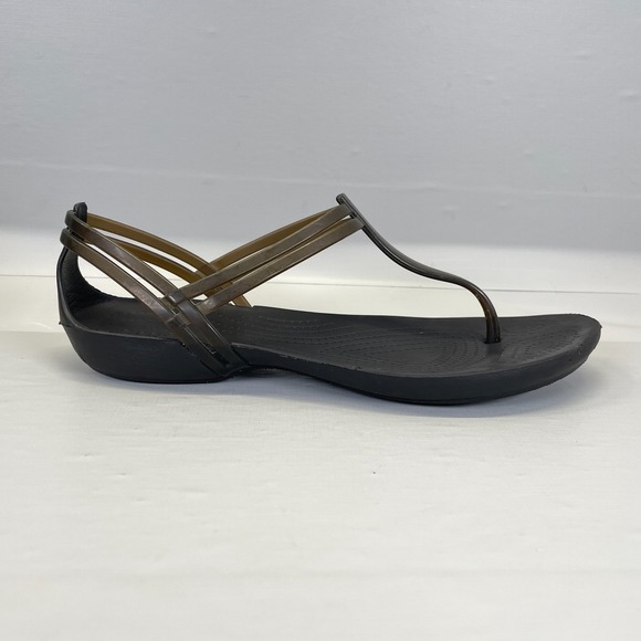 CROCS Shoes - Crocs Isabella T-Strap Jelly Sandals Womens Size 7 Black Thong Slip On Shoes
